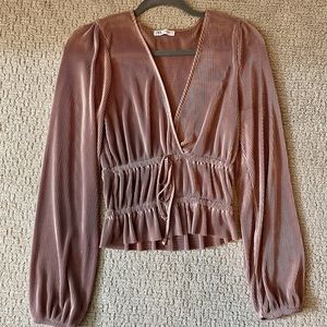 Beige Neutral Long Sleeve Silk Blouse or Evening Top, Size S, ZARA, Silky